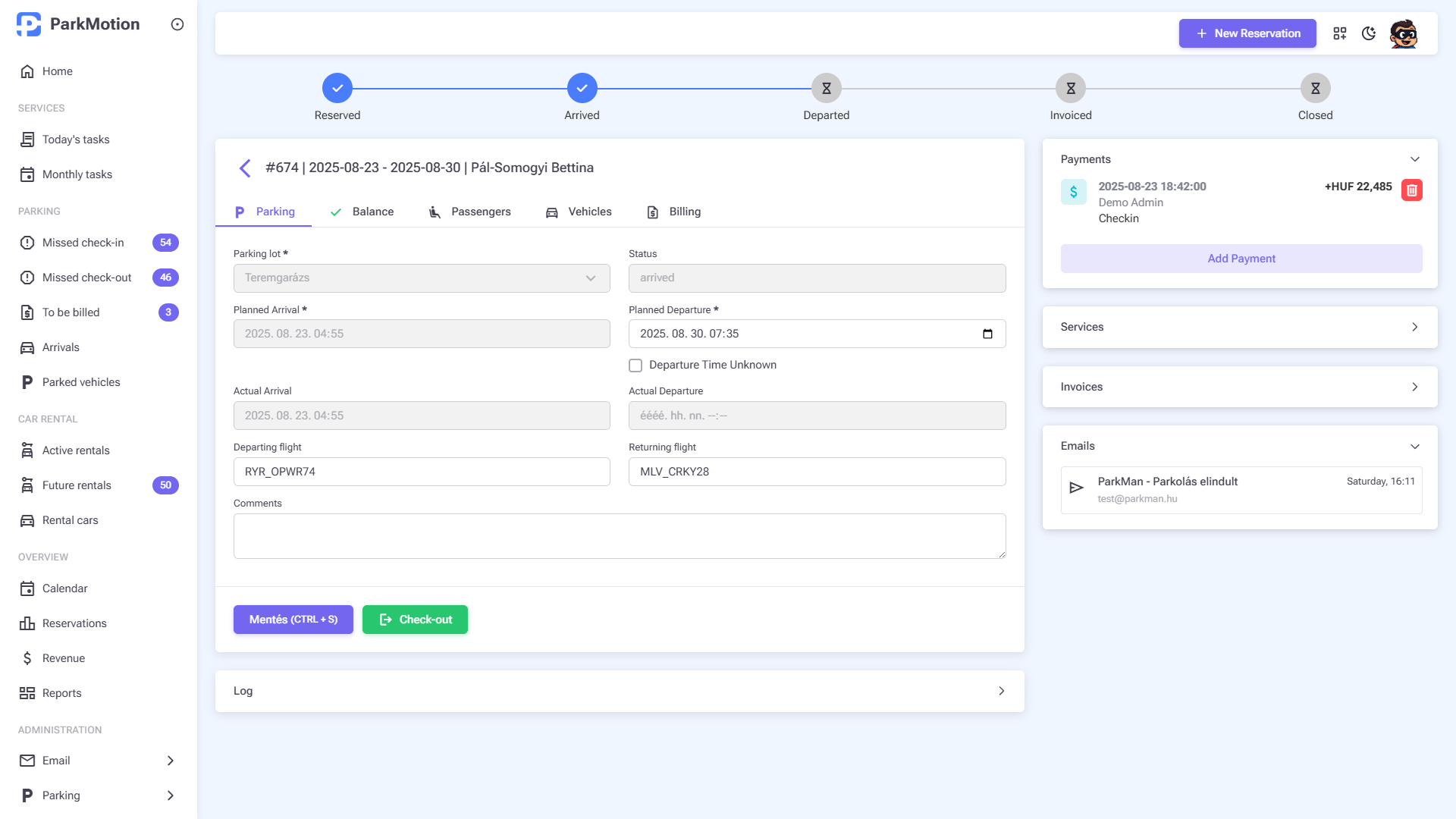 Captură din back office